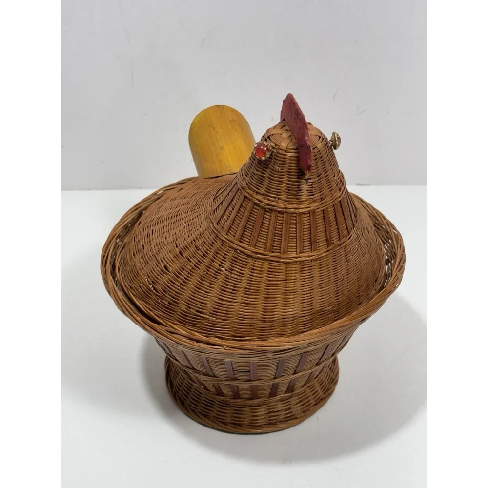 Vintage Wicker Chicken Basket Bamboo‎ Splints with Lid
